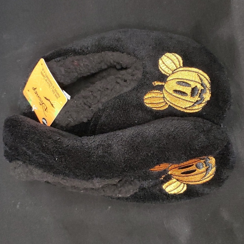 Disney Mickey Mouse Pumpkin Face "Snuggle Toes" Stretch Plush Slippers, …